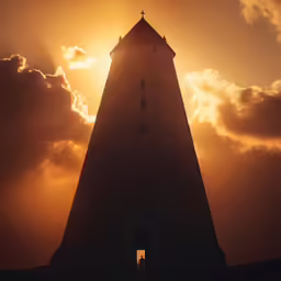 an image of a lighthouse with sun shining in it