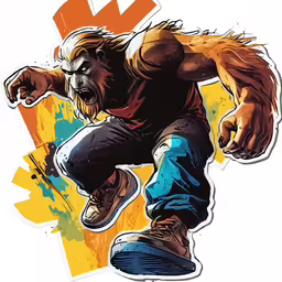 a person running in the street with an animal head on