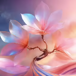 two flowers sitting on top of a tree branch