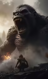 a giant yet like creature in the middle of a landscape