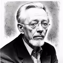 a black and white photo of an old man