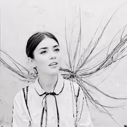 a woman with a bunch of plants on her head