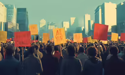 protestors hold up signs at a climate rally