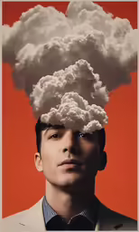 a person with clouds over his head above them