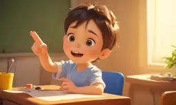 there is a little boy sitting in a chair with a pencil and paper