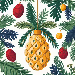 pine cone on christmas tree branches with berries, oranges, and fir