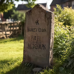 a stone marker reading kunret blau, field me diskark