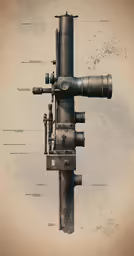 the detailed artwork of a machine gun, with words about it