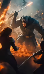 a batman and some other characters in the background