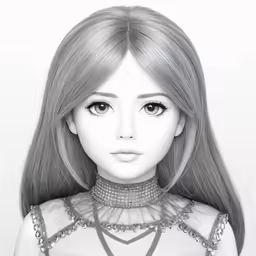 an animated image of a young girl with long hair and necklaces