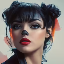 woman in black jacket and red lipstick posing for an artistic shot