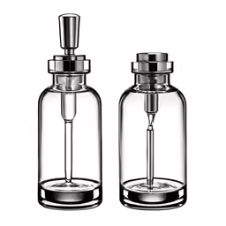 two glass bottles with silver tops
