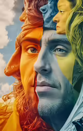 a poster depicting the three characters in the series