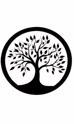 a black and white tree in the center of a circle