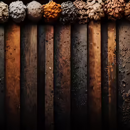 a row of wood pieces filled with dirt and mud