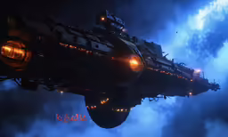 a futuristic, sci - fi spaceship floating in the sky