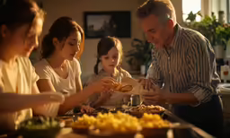 a man and several children sitting around a table