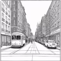 a drawing of a street in the city