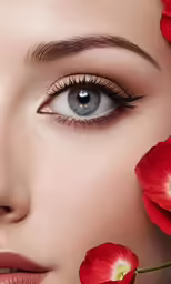 woman with flowers all over her face