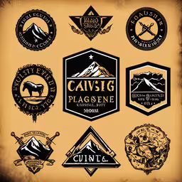 various vintage styled camping badges for logo,the logos for camping are drawn in different styles