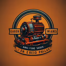 a close up of an old time steam engine logo,an old style locomotive logo with a circular emblem