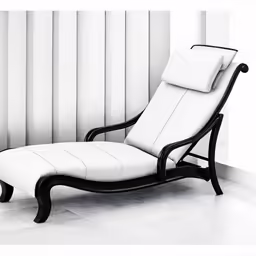 a black and white chair with pillows