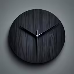 an analog wooden clock on a grey background