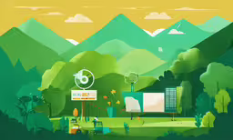 this is a painting of mountains and trees with mountains in the background,a large mountain is shown in the background with trees and people walking around it