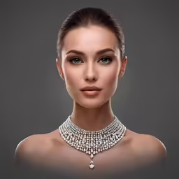 the woman is posing in front of a gray background