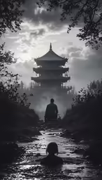 there is a silhouette of people sitting in the water