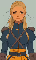 the drawing shows a blonde haired woman in a blue dress