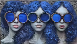 three images of the same face with several glasses