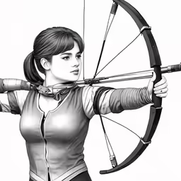a girl with her arms outstretched holding a bow and a bicycle