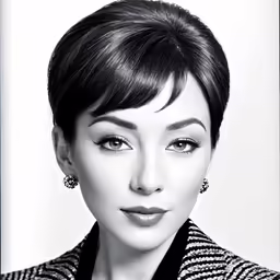 a beautiful woman wearing a black jacket and earrings
