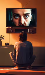 a person watching tv set with a man