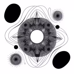 an optical image with different circles and dots,an illustration with black circles and stars