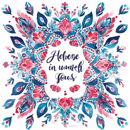 a watercolor painting with a handwritten phrase in the center and flowers on it