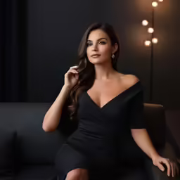 an attractive lady in black wearing a sexy gown