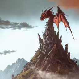 a dragon statue standing on top of a mountain