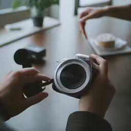 a person holding a camera and taking pictures
