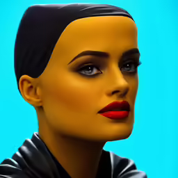 a woman with red lips wearing a headscarf