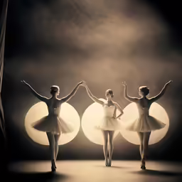 three ballerinas dressed in tutu standing beside each other