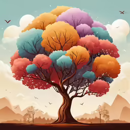 an illustration of a beautiful tree with colorful colors