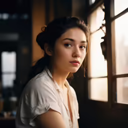 woman looking out of a window in a loft