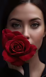 woman with a flower on her cheek showing an eye