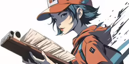a young man holding an open book in one hand and wearing a hat in the other