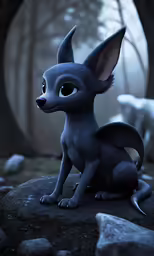 a cartoon character sitting in the middle of a forest