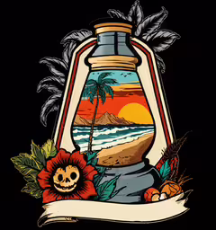 the tattoo style poster for grateful,a vase filled with a painting and a skull