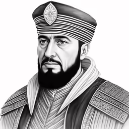 a black and white drawing of a man wearing a uniform