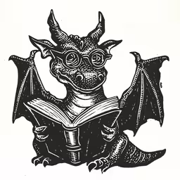 a book with a dragon on it sitting next to an open book,an ink drawing of a dragon reading a book